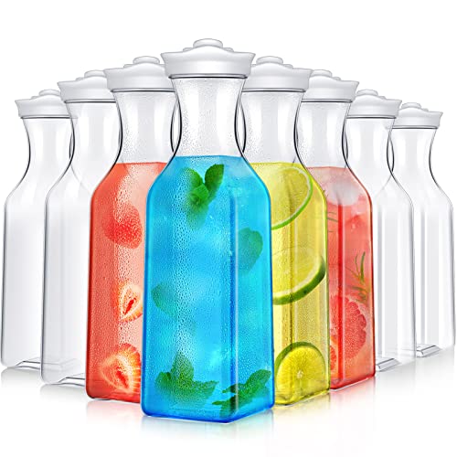 8 Pcs 50 oz Water Carafe with Flip Top Lid Square Juice Container Plastic Pitcher Clear Drink Pitcher Carafes for Mimosa Bar Cold Brew Water Iced Tea Juice Beverage Milk Fridge Restaurants Parties