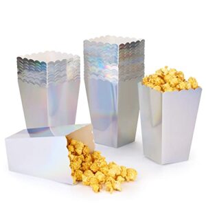 zebrant iridescent disposable popcorn boxes 6.3 inches tall holographic rainbow silver party supplies open-top cardboard paper popcorn container for party wedding anniversary christmas pack of 12
