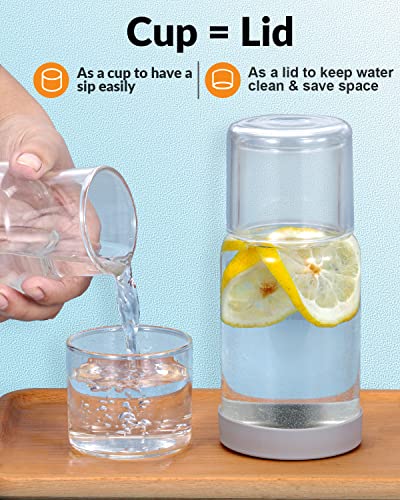 Bedside Nightstand Water Carafe and Glass Set, Night Water Carafe with Tumbler Cup, Clear Glass Mouthwash Dispenser for Bathroom, with Silicone Coaster, Heat and Cold Resistant, 18 OZ