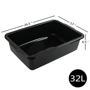 CAND Extra Large Black Bus Tub Box, 32 L Plastic Bus Bin for Restaurant, 4 Pack