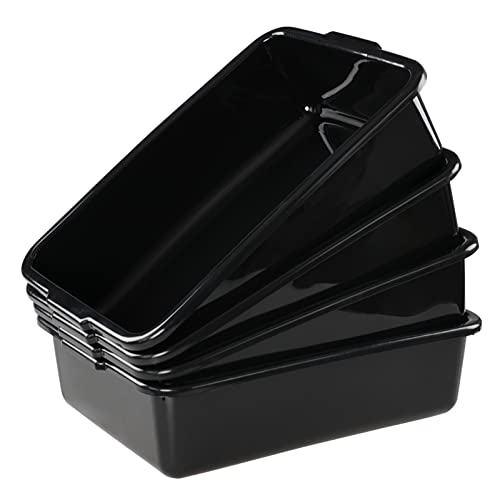 Jekiyo 4 Pack Black Small Commercial Bus Tub Box, 8 Liter Plastic Bus Tray