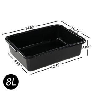 Jekiyo 4 Pack Black Small Commercial Bus Tub Box, 8 Liter Plastic Bus Tray