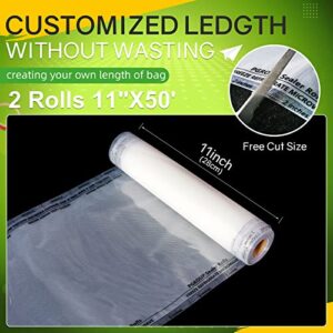 Vacuum Sealer Bags (2 Rolls-11" x 50') for Food Saver Commercial Grade, BPA Free, Heavy Duty Great for vac storage, Meal Prep