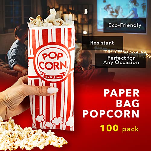 Paper Popcorn Bags,Concession-Grade Bags, Popcorn Machine Accessories for Popcorn Bars, Movie Nights, Concessions 1 0z 100 pcs