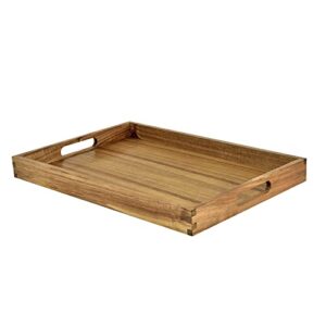 kiteiscat acacia wood serving tray with handles - 17-inch decorative wooden tray - perfect for breakfast, lunch, dinner, appetizers, patio, ottoman, coffee table - durable living room and couch tray
