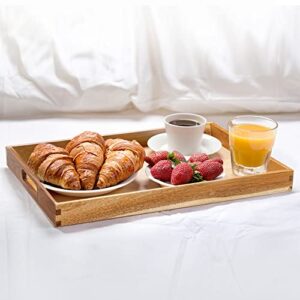 KITEISCAT Acacia Wood Serving Tray with Handles - 17-Inch Decorative Wooden Tray - Perfect for Breakfast, Lunch, Dinner, Appetizers, Patio, Ottoman, Coffee Table - Durable Living Room and Couch Tray