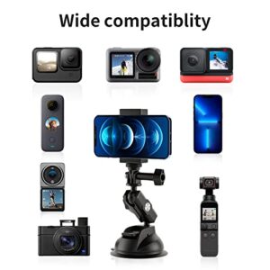 TELESIN Car Suction Cup Mount for GoPro Insta360 Phones, Windshield Window Dashboard Holder Boats Vehicle Attach for Go Pro Max Mini Hero 11 10 9 8 7 6 5 Insta 360 X2 X3 DJI Action 2 3 Accessories