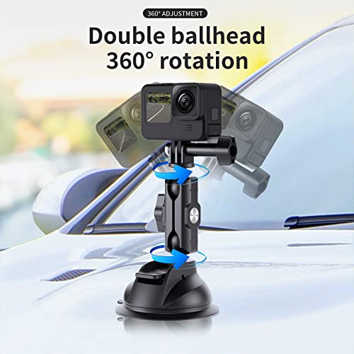 TELESIN Car Suction Cup Mount for GoPro Insta360 Phones, Windshield Window Dashboard Holder Boats Vehicle Attach for Go Pro Max Mini Hero 11 10 9 8 7 6 5 Insta 360 X2 X3 DJI Action 2 3 Accessories