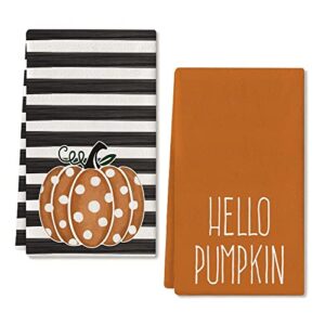 fall dish towels for fall decor hello pumpkin polka dot stripes kitchen towels 18x26 inch autumn thanksgiving ultra absorbent bar drying cloth harvest vintage tea sign hand towel for cooking set of 2