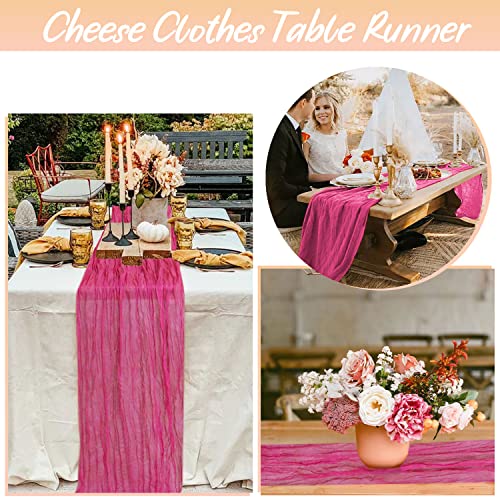 Gauze Table Runner Hot Pink 10Ft Cheesecloth Table Runners Rustic Wedding Decorations for Table Farmhouse Kitchen Table Runner Wide Coffee Table Runner Cheese Clothes Table Runner for Bridal Shower