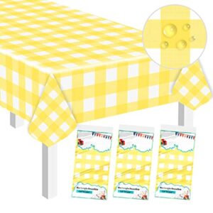 3 Pack Yellow Gingham Tablecloth 54 x 108 Yellow and White Checkered Table Cloth for Rectangle Table Disposable Plastic Table Cover for Party Outdoor Picnic Wedding Yellow Plastic Tablecloth