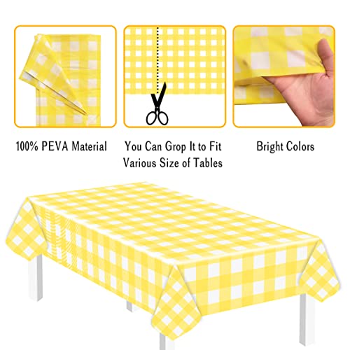 3 Pack Yellow Gingham Tablecloth 54 x 108 Yellow and White Checkered Table Cloth for Rectangle Table Disposable Plastic Table Cover for Party Outdoor Picnic Wedding Yellow Plastic Tablecloth