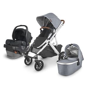 Vista V2 Stroller - Gregory (Blue Melange/Silver/Saddle Leather)+ MESA V2 Infant Car Seat - Jake (Charcoal)