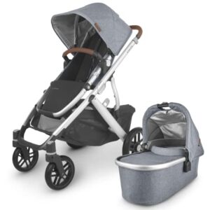 Vista V2 Stroller - Gregory (Blue Melange/Silver/Saddle Leather)+ MESA V2 Infant Car Seat - Jake (Charcoal)