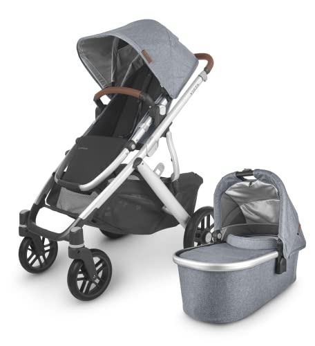 Vista V2 Stroller - Gregory (Blue Melange/Silver/Saddle Leather)+ MESA V2 Infant Car Seat - Jake (Charcoal)