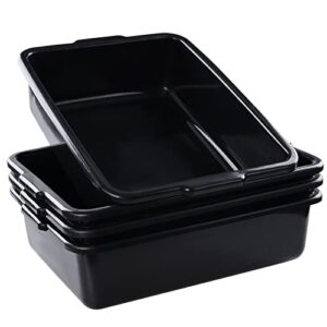 jandson 4 pack 22 l commercial bus tub box, black plastic rectangle dish tub basin, r