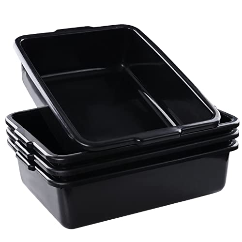 Jandson 4 Pack 22 L Commercial Bus Tub Box, Black Plastic Rectangle Dish Tub Basin, R