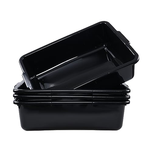 Jandson 4 Pack 22 L Commercial Bus Tub Box, Black Plastic Rectangle Dish Tub Basin, R