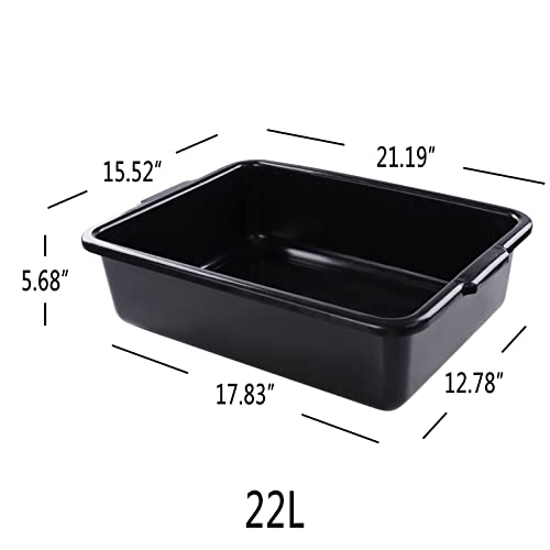 Jandson 4 Pack 22 L Commercial Bus Tub Box, Black Plastic Rectangle Dish Tub Basin, R