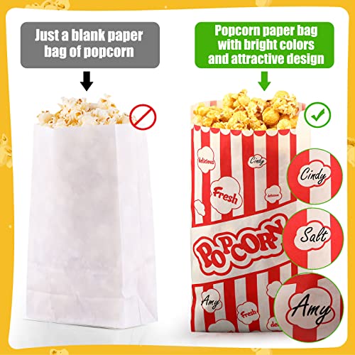 Mimorou 200 Pcs 2 oz 1 Popcorn Bags Disposable Paper Grease Resistant Container Retro Small Sleeves, Plastic Hand Scoop Red for Movie Theater Home Kitchen