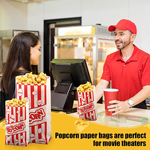 Mimorou 200 Pcs 2 oz 1 Popcorn Bags Disposable Paper Grease Resistant Container Retro Small Sleeves, Plastic Hand Scoop Red for Movie Theater Home Kitchen