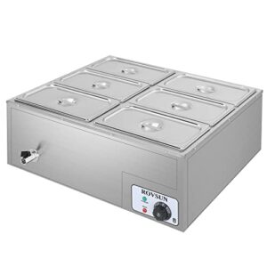rovsun 42.3qt 1200w electric commercial food warmer, 6-pan steam table 6.9 qt/pan stainless steel bain marie buffet countertop with temperature control & lid for parties, catering, restaurants 110v