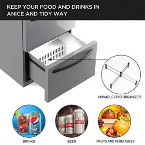 ICEJUNGLE Under Counter Refrigerator for Home Use, Indoor and Outdoor Double Drawer Fridge in Stainless Steel, 24' Built-in/Freestanding Beverage Commercial 24'Double drawers Grey