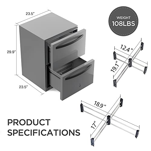 ICEJUNGLE Under Counter Refrigerator for Home Use, Indoor and Outdoor Double Drawer Fridge in Stainless Steel, 24' Built-in/Freestanding Beverage Commercial 24'Double drawers Grey