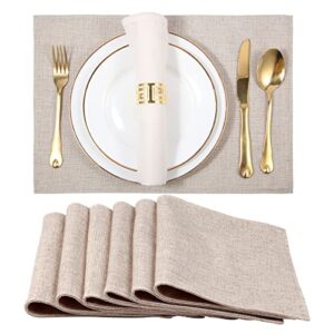slkqg cloth placemats set of 6 - double thickened easy to clean linen style fabric placemats - machine washable placemats- heat resistant non-slip table mats - 17.7x11.8 inch(linen, 6pcs)