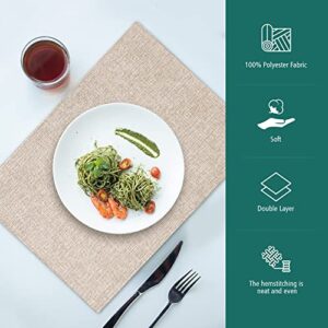 SLKQG Cloth Placemats Set of 6 - Double Thickened Easy to Clean Linen Style Fabric Placemats - Machine Washable Placemats- Heat Resistant Non-Slip Table Mats - 17.7x11.8 Inch(Linen, 6pcs)