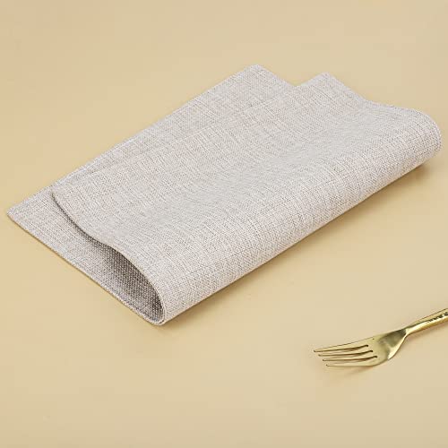 SLKQG Cloth Placemats Set of 6 - Double Thickened Easy to Clean Linen Style Fabric Placemats - Machine Washable Placemats- Heat Resistant Non-Slip Table Mats - 17.7x11.8 Inch(Linen, 6pcs)