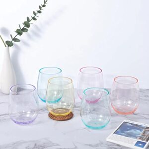 KOXIN-KARLU Classic 18-ounce Acrylic Stemless Wine Glasses, Unbreakable Mixed Drinkware Plastic Tumbler, set of 6 Mutlicolor