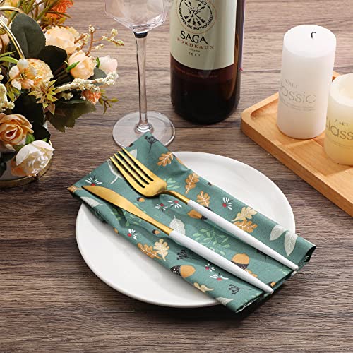 24 Pcs Dinner Napkins Kitchen Cotton Napkins Floral Print Table Napkins Cloth Washable for Family Dining Cocktail Parties Wedding Use Spring Fall Christmas Thanksgiving Party Dish Plates, 15 x 15 Inch