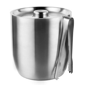 tiken 3l double-wall vacuum insulated ice bucket with lid & tong stainless steel champagne buckets for cocktail bar, parties & outdoor