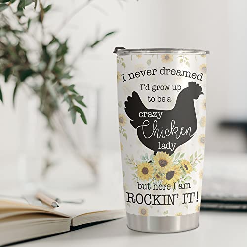 HOMISBES Crazy Chicken Lady Gifts - Stainless Steel Chicken Sunflower Tumbler Cup 20oz for Chicken Owners - Chicken Travel Mug for Mom Women Wife - Birthday Gifts for Chicken Lovers