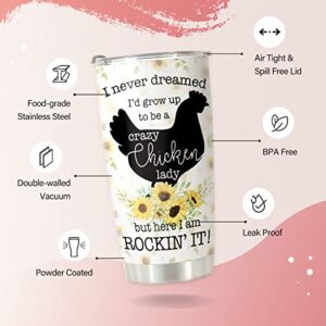 HOMISBES Crazy Chicken Lady Gifts - Stainless Steel Chicken Sunflower Tumbler Cup 20oz for Chicken Owners - Chicken Travel Mug for Mom Women Wife - Birthday Gifts for Chicken Lovers