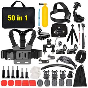 gamsod action camera accessories kit compatible with go pro 11 10 9 8 7 6 5 4 gopro max yi dji insta360 akaso campark xtu camworld sport cameras (50 in 1)