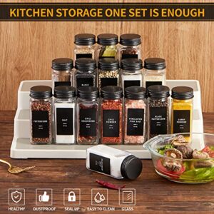 Skiileor 25 Pcs Spice Jars with Label- Glass Spice Jars with Black Metal Caps,Shaker Lids, Funnel, Chalk Pen, Brush,Cleaning Cloth 4oz Seasoning Containers Bottles for Spice Rack, Cabinet, Drawer