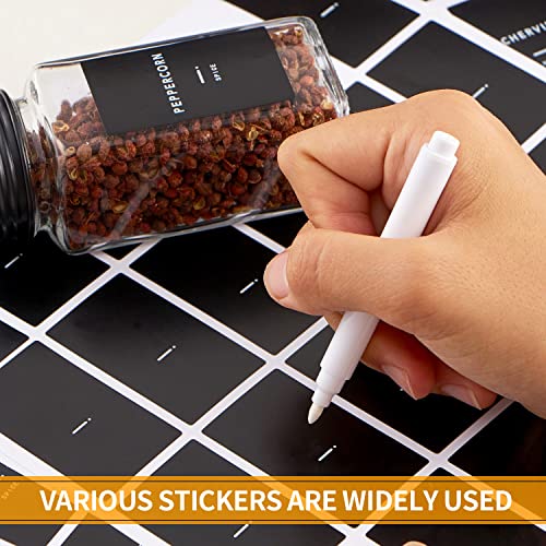 Skiileor 25 Pcs Spice Jars with Label- Glass Spice Jars with Black Metal Caps,Shaker Lids, Funnel, Chalk Pen, Brush,Cleaning Cloth 4oz Seasoning Containers Bottles for Spice Rack, Cabinet, Drawer
