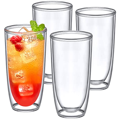 Amazing Abby - Andes - 20-Ounce Insulated Plastic Tumblers (Set of 4), Double-Wall Plastic Drinking Glasses, All-Clear Reusable Plastic Cups, BPA-Free, Shatter-Proof, Dishwasher-Safe