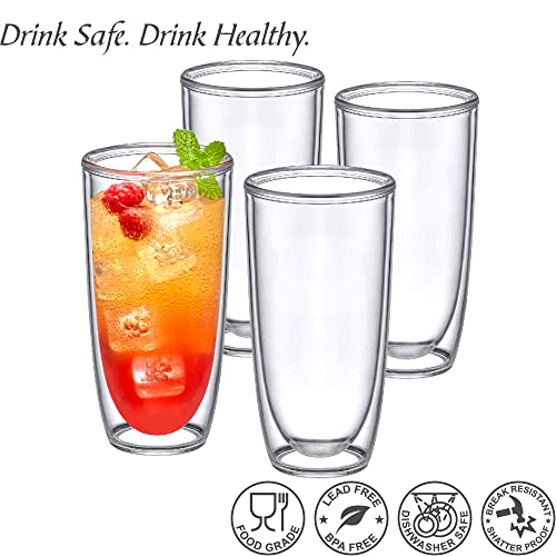 Amazing Abby - Andes - 20-Ounce Insulated Plastic Tumblers (Set of 4), Double-Wall Plastic Drinking Glasses, All-Clear Reusable Plastic Cups, BPA-Free, Shatter-Proof, Dishwasher-Safe