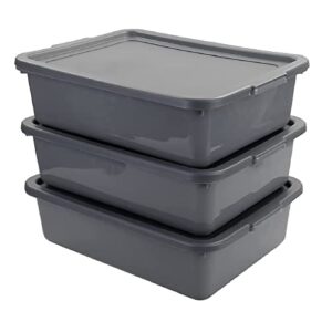 gloreen 3 pack 13 l commercial bus tub with lid, gray small utility tub box