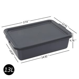 Gloreen 3 Pack 13 L Commercial Bus Tub with Lid, Gray Small Utility Tub Box