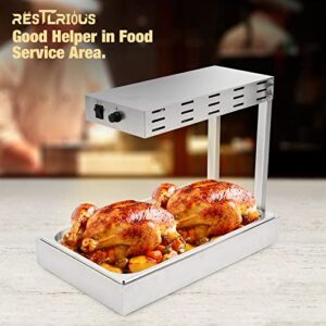 Restlrious French Fry Warmer Commercial Heat Lamp Food Warmer, Free Standing Electric Infrared Heating Dump Station, 500W Stainless Steel Food Warming Light w/Drain Board Drip Pan for Fries 4” Deep