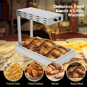 Restlrious French Fry Warmer Commercial Heat Lamp Food Warmer, Free Standing Electric Infrared Heating Dump Station, 500W Stainless Steel Food Warming Light w/Drain Board Drip Pan for Fries 4” Deep