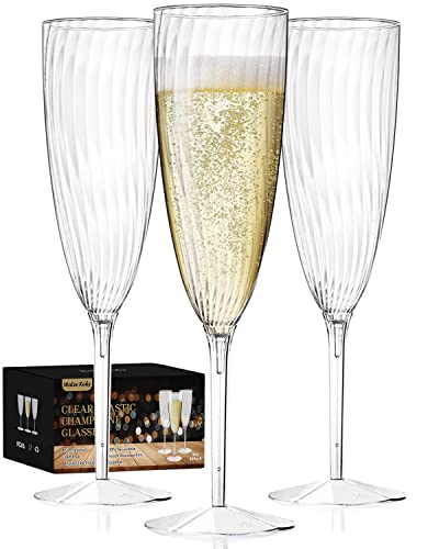 Walee Koky Plastic Champagne Flutes, 36 PCS Clear Disposable Wine Glasses Reusable Plastic Cocktail Cups for Home Daily Life Party Birthday Wedding Toasting Drinking Champagne(6 oz)