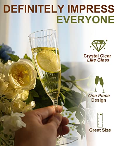 Walee Koky Plastic Champagne Flutes, 36 PCS Clear Disposable Wine Glasses Reusable Plastic Cocktail Cups for Home Daily Life Party Birthday Wedding Toasting Drinking Champagne(6 oz)