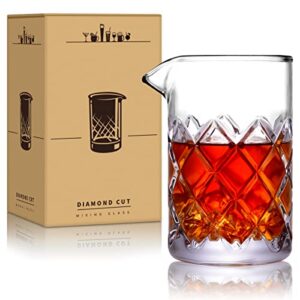 eligara cocktail mixing glass - 18 oz crystal cocktail stirring glass, thick weighted bottom - bar bartenders tools mixing glass for craft bars & professional bartenders