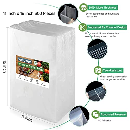 Vakumar Vacuum Sealer Bags 300 Pint 11 x 16 Inch Rolls for Food, Seal a Meal, Commercial Grade, BPA Free, Commercial Grade, Great for Storage, Meal prep and Sous Vide