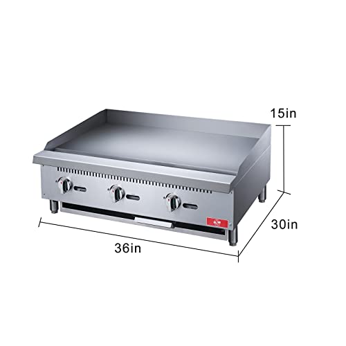 Commercial Griddle,Elite Kitchen Supply Countertop 36" Flat Top Grill Natural Gas (NG) / Propane Countertop Griddle with 3 Burners - 90000 BTU